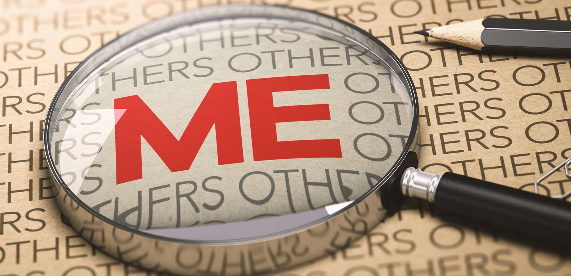 magnifying glass around word "me"