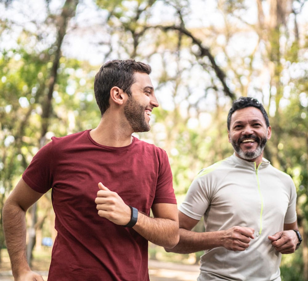 two male friends running